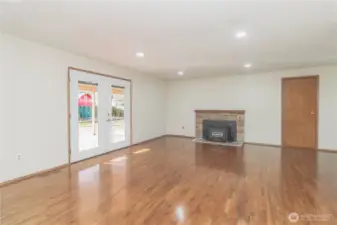 New french doors & wood burning stove