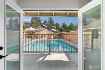 From Bedroom #3, French doors to the pool area