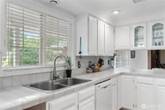 Kitchen looks out to the