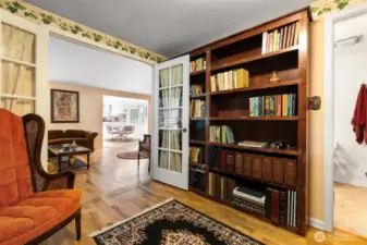 2nd BR with built-in bookshelves, french doors to the LR and a private access to the hall bath.