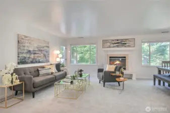 Delightful Living Room with views. New Milgard windows in 2019. Lovely privacy.