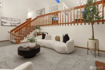 Living room with plush new carpet.