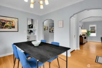 Dining room. Entry way and living room on the right and the kitchen is to the left.