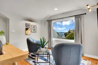 Great views of sound and Vashon. A terrific sitting area, office, or nursery.