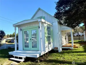 French doors lead into the living area