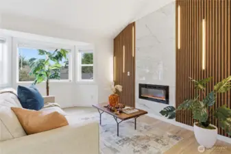 Formal Living room - w/ electric fireplace and wood panels