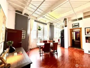 12' ceilings and exposed beams with walls of windows