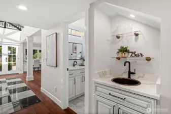 Wet bar in the hallway