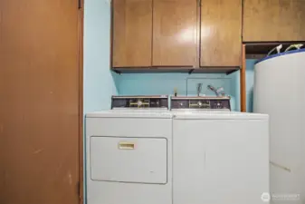 The washer and dryer are next to the hot water heater in the 3/4 bath on the lower level.