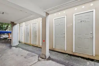 A private storage unit is assigned to the condo.