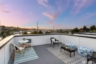 View roof terrace- views of the Fremont Canal as well as Aurora bridge