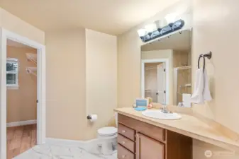 Primary bath has two independent sink and counter areas so you can get ready at the same time!