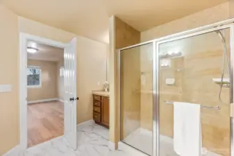 Primary bath with extremely large walk in shower.