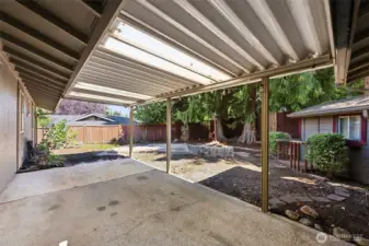 Large patio in backyard