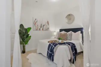 The sleeping alcove can be left open to the rest of the condo, or it can be closed off with curtains. New buyers could install doors for privacy too.