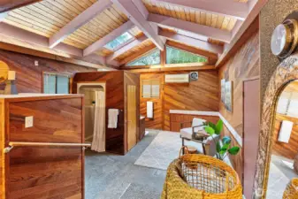 View of primary bath and sitting area or future yoga/home gym or sauna.