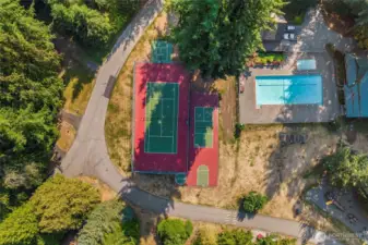 Aerial view highlighting Snowline Community Club amenities.