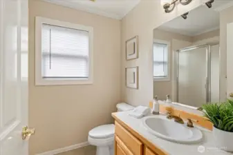 The main floor 3/4 bathroom is great for guests