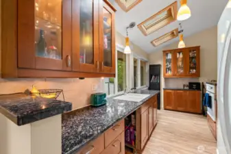 Skylights in kitchen for natural light.