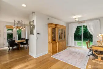 Formerly a dining room, this room is now used as a bright, sunny office