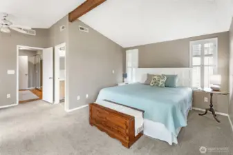 spacious primary bedroom on upper level