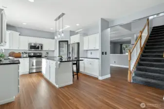 light and bright kitchen and family room
