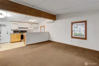 Living area and kitchen.