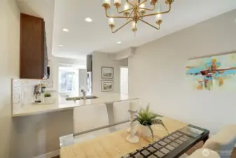 Take your morning beverage at the breakfast bar