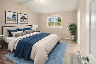 Primary bedroom staged