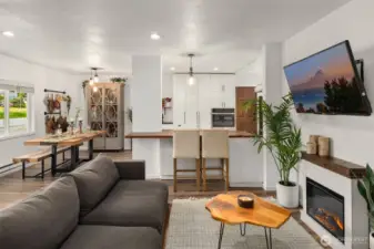 Opens freely to dining area.