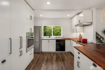 Updated kitchen offers a functional layout.