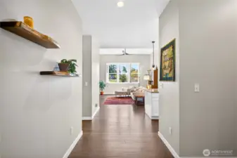 Front Entrance opens to main living area with bedrooms being on left and right