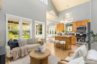 High ceilings continue to the kitchen