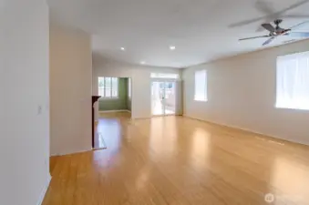 No carpets!  This home has bamboo flooring.  Notice the ceilings fans too.  This home also has air conditioning.