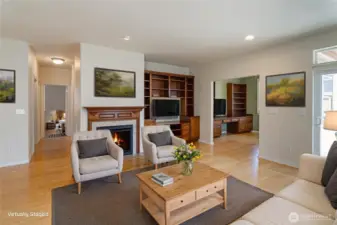 View of the living room.  This is a versatile layout.  here is one idea of placement.  Notice the open den.