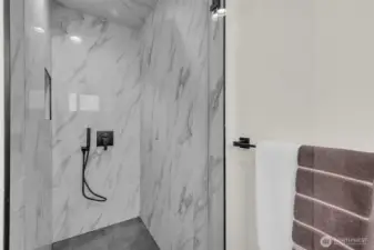 Larger walk-in shower (is bigger than it looks in this pic).