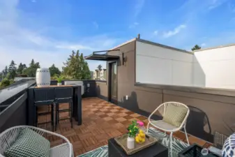 Roof deck where you can enjoy a view of the Pugel Sound and the Olympic Mountains.