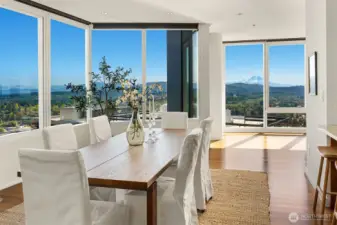 Light filled dining room with south facing views of magical Mt Rainier.