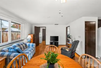 From this angle you see the access to the living room and entry into the mud room/laundry/half bath/garage entry.
