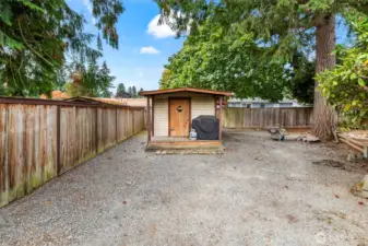 Storage shed for your yard tools in the backyard.