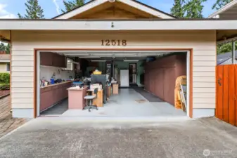 Lots of storage in the garage, but with all the stuff out, there is easily room for 2 cars.