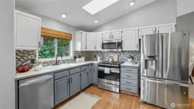 Cook under the glow of natural light with a skylight brightening your kitchen space.