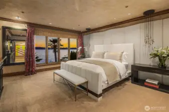 Elegant Primary Suite enjoys gorgeous sunset views.