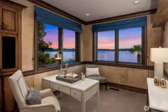 Second floor office has wrap around views of Lake Washington.