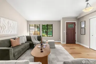 Enjoy the greenery of the front lawn from the living room windows.