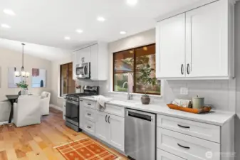 Elongated kitchen ensures a breezy transition throughout the home.