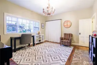 Thick curtains offer privacy from the front of house.