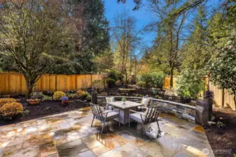 Custom Stone Patio and Landscaped Back Yard