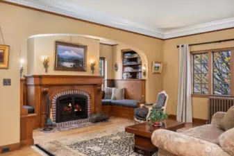 Formal living with woodburning fireplace