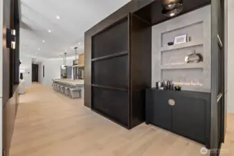 Custom metal work and stone serving bar.